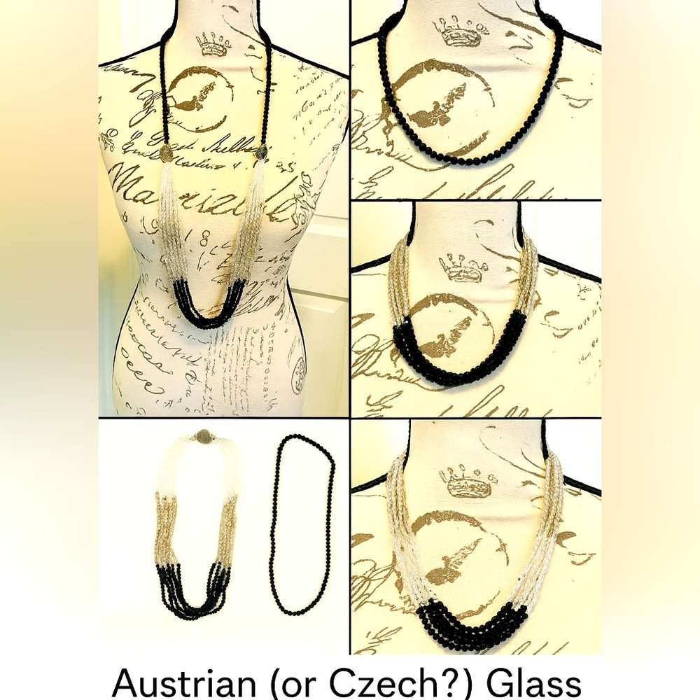 Vintage Austrian/Czech Glass Convertible 3-in-1 Black & Crystal Necklace